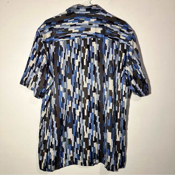 Jhane Barnes Abstract Geometric Disco Blue Button Down Silk Shirt Large - Picture 2 of 11